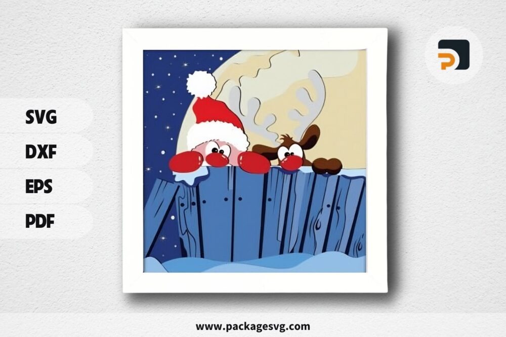 3D Funny Cute Christmas Shadowbox, SVG Paper Cut File LQEXT1W3 (1)