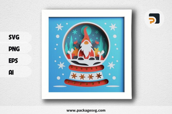 3D Gnome Snowball Shadowbox, Christmas SVG Paper Cut File LQAMPGZZ (1)