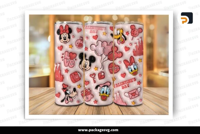 3D Inflated Disney Cartoon Sublimation Design, Valentine 20oz Skinny Tumbler Wrap (2)