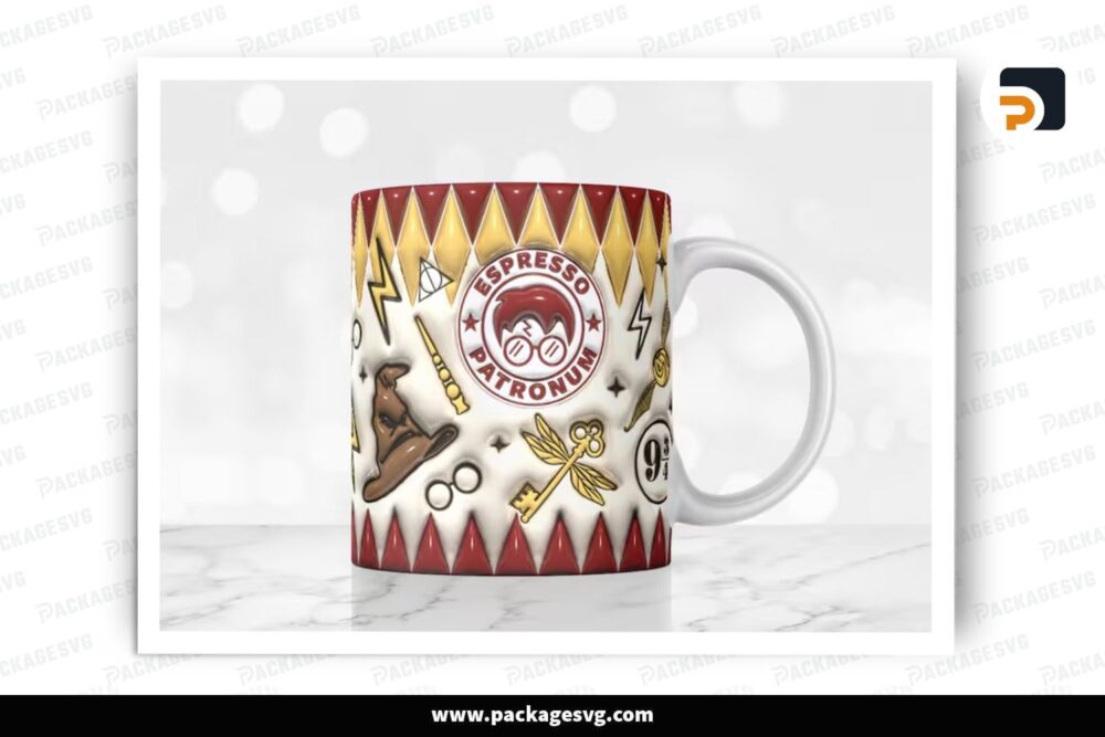 3D Inflated Espresso Patronum Sublimation Design, Harry Potter 11oz 15oz Skinny Mug Wrap (2)