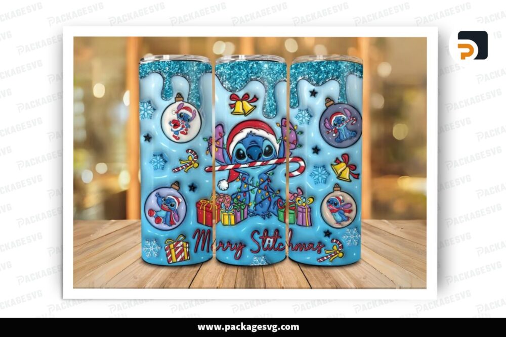 3D Inflated Glitter Stitch Sublimation Design, Xmas 20oz Skinny Tumbler Wrap LQAANDYW