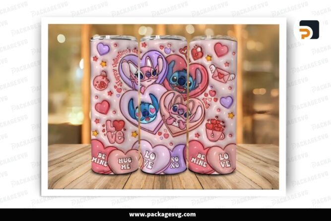 3D Inflated Happy Stitch Sublimation Design, Valentine 20oz Skinny Tumbler Wrap (1)