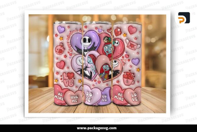 3D Inflated Jack And Sally Sublimation Design, Valentine 20oz Skinny Tumbler Wrap (2)