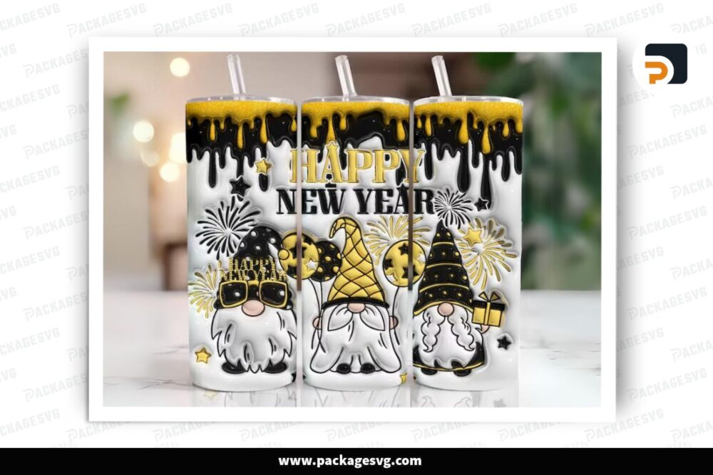 3D Inflated New Year Gnomes Sublimation Design, 20oz Skinny Tumbler Wrap LQOYG0Z1 (2)