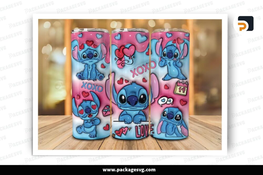 3D Inflated XOXO Stitch Sublimation Design, Valentine 20oz Skinny Tumbler Wrap (2)