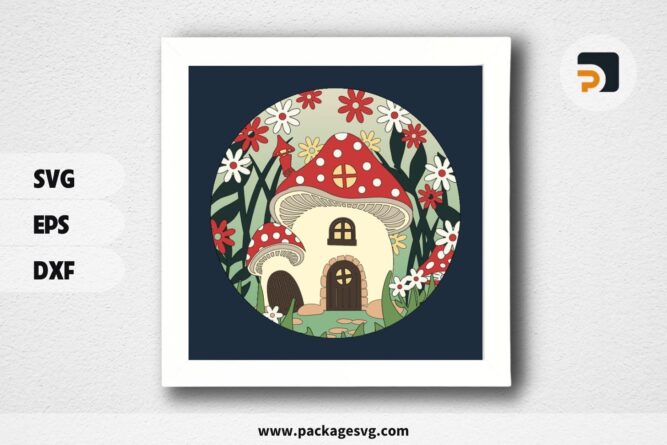 3D Mushroom House Shadowbox, SVG Paper Cut File LQ0NIOE0 (1)