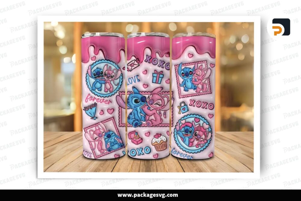 3D Stitch Angel Sublimation Design, Valentine 20oz Skinny Tumbler Wrap (2)