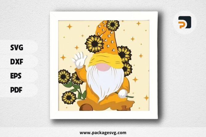 3D Sunflower Gnome Shadowbox, SVG Paper Cut File LQEUC5E9 (2)