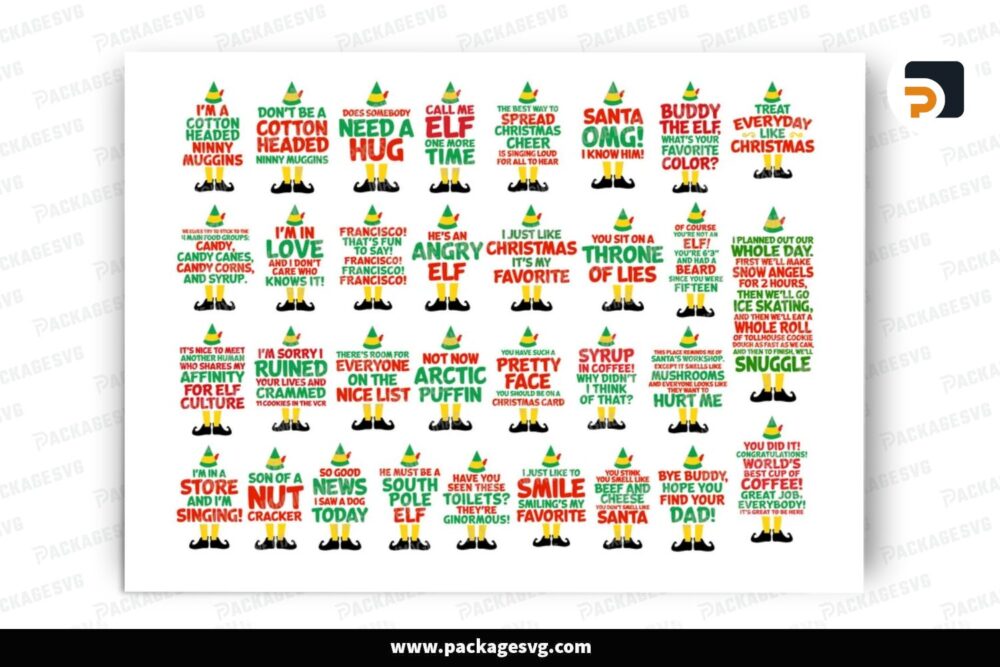 Buddy The Elf Movie Quotes SVG Bundle, 32 Christmas Design Files (2)