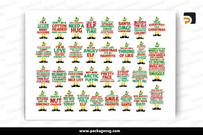 Buddy The Elf Movie Quotes SVG Bundle, 32 Christmas Design Files (2)