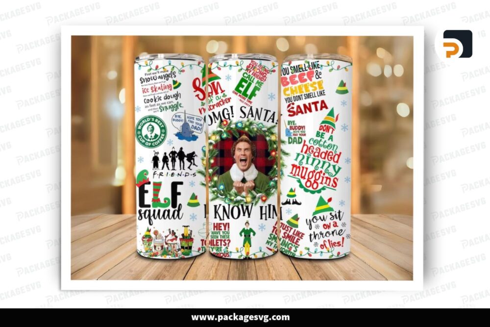 Buddy The Elf Movie Sublimation Design, Xmas 20oz Skinny Tumbler Wrap LQAA1O6N