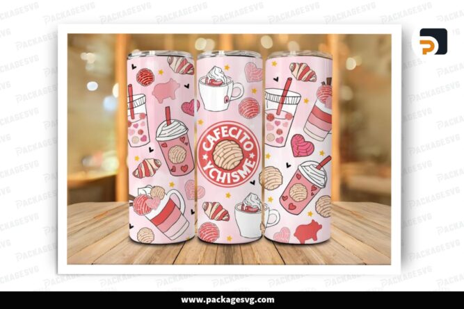 Cafecito Y Chisme Valentine Sublimation Design, 20oz Skinny Tumbler Wrap (2)