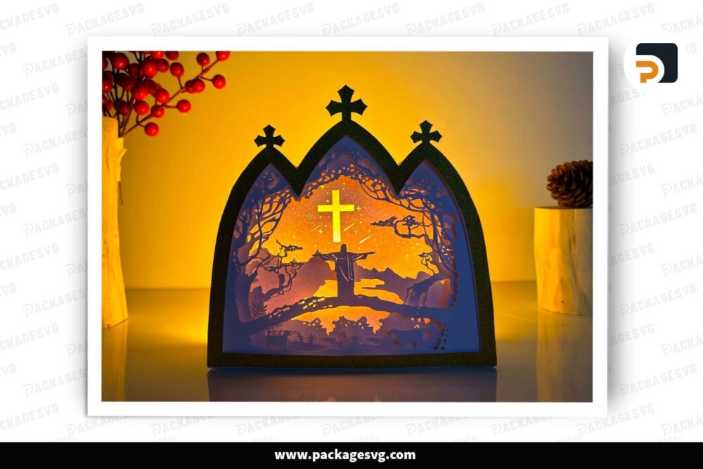 Christ The Redeemer Church Lantern, Christmas SVG Paper Cut File (2)