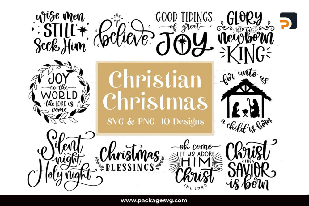 Christian Christmas SVG Bundle, 10 Religious Designs SVG PNG