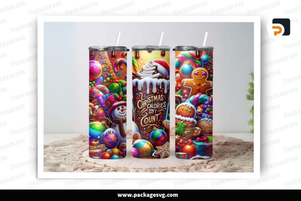 Christmas Calories Don't Count Sublimation Design, 20oz Skinny Tumbler Wrap (2)