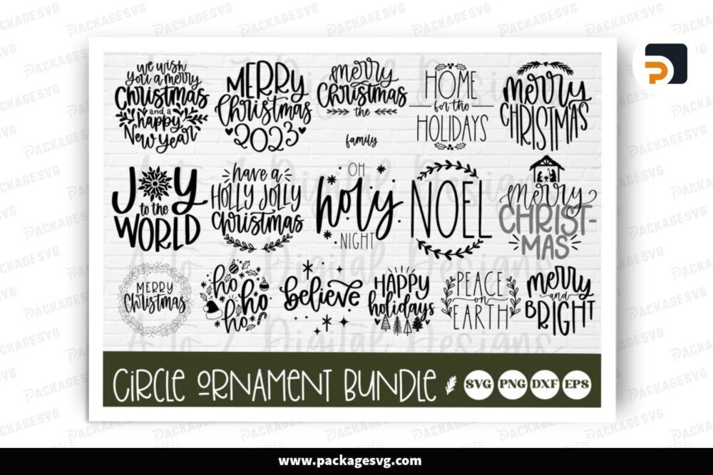 Christmas Circle Ornament SVG Bundle, 16 Design Files (2)