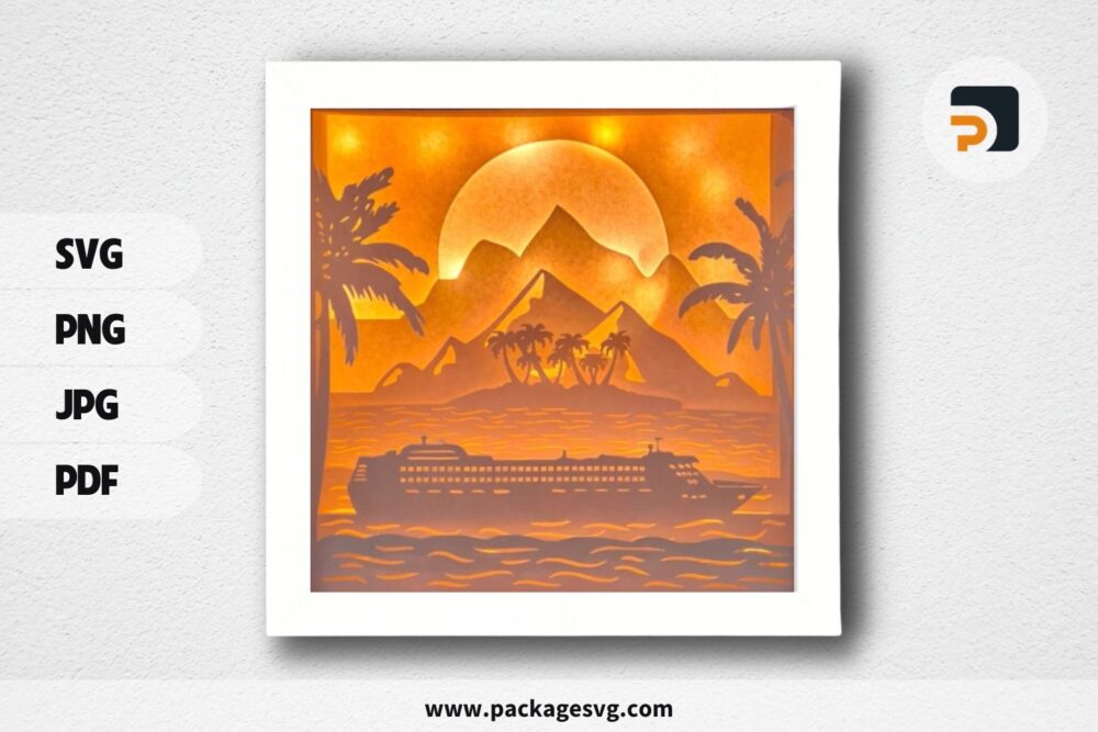 Cruise Ship Lightbox, Nature SVG Paper Cut File (1)