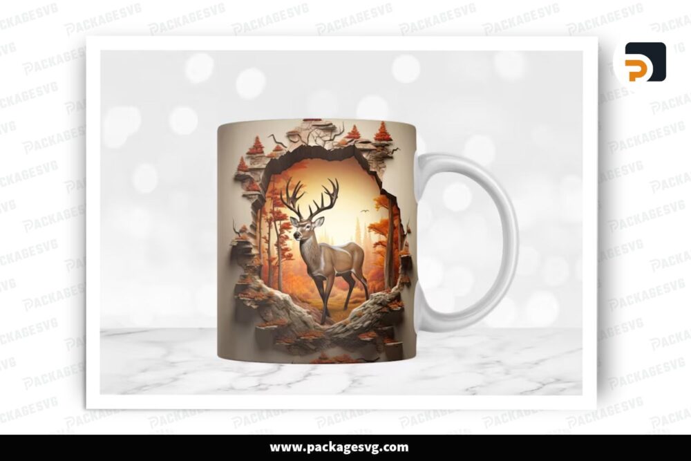 Deer In Wall Hole Sublimation Design, 11oz 15oz Skinny Mug Wrap (2)