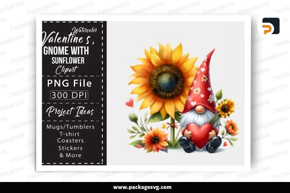 Gnome Heart With Sunflower, Valentine PNG Sublimation Design (2)