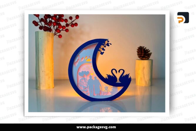 Grandparents Couple Moon Lantern, Valentine SVG Paper Cut File (2)