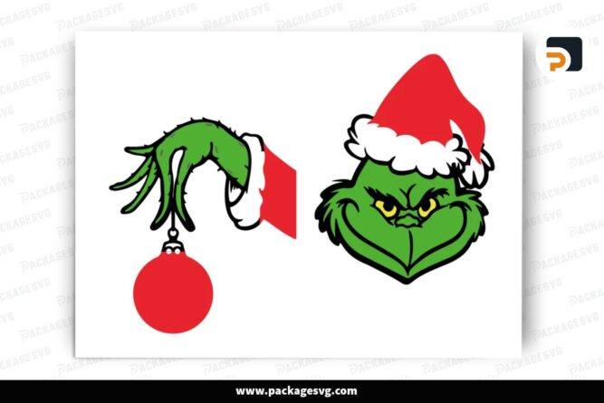 Grinch Face And Hand SVG Bundle, 2 Christmas Cut File (2)