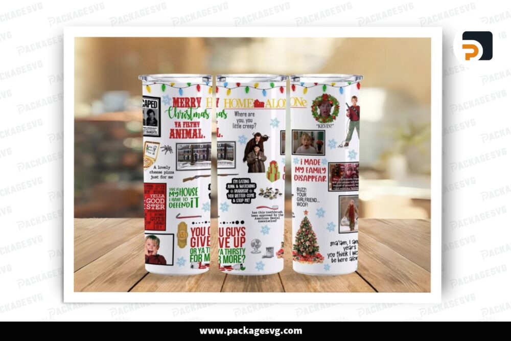 Home Alone Sublimation Design, Christmas 20oz Skinny Tumbler Wrap (2)