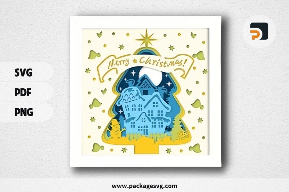 House Christmas Tree Lightbox, Xmas SVG Paper Cut File LQ61WCEZ (1)