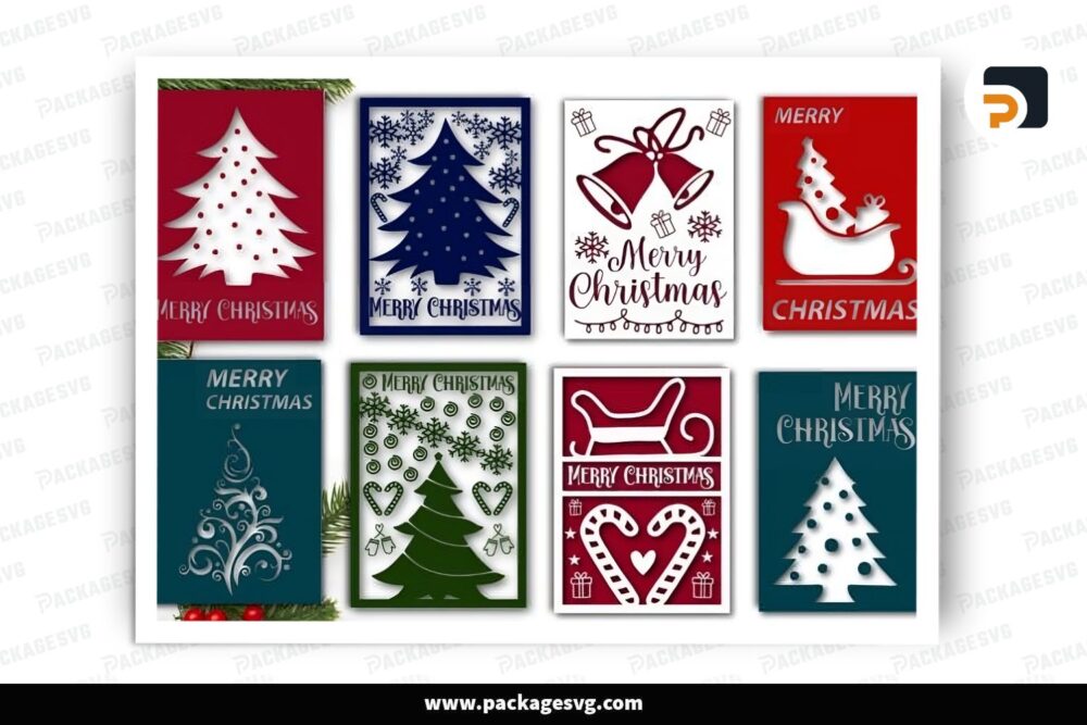 Merry Christmas Card Bundle, 8 SVG Paper Cut File LQ37SJM5 (2)