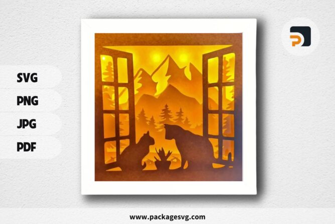 Mountain Cat Lightbox, SVG Paper Cut File LQQ0LENS (1)