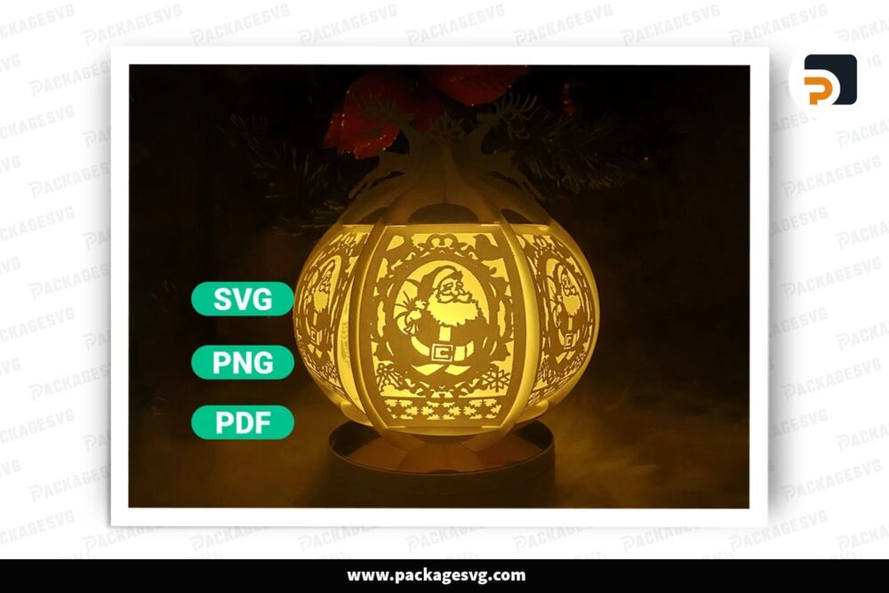 Santa Christmas Globe Lantern, Xmas SVG Paper Cut File (2)