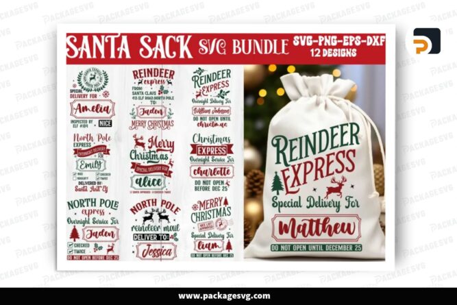 Santa Sack SVG Bundle, 12 Christmas Design Files LPNIRYU1 (2)