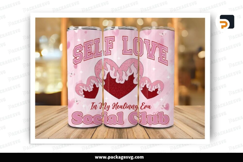 Self Love Social Club Sublimation Design, Valentine 20oz Skinny Tumbler Wrap (2)