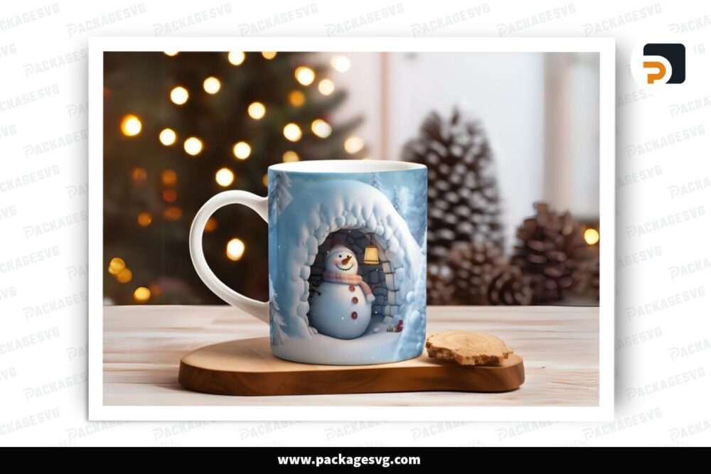 Snowman Hole In A Wall Sublimation Design, 11oz 15oz Skinny Mug Wrap LPRTPDW7 (1)