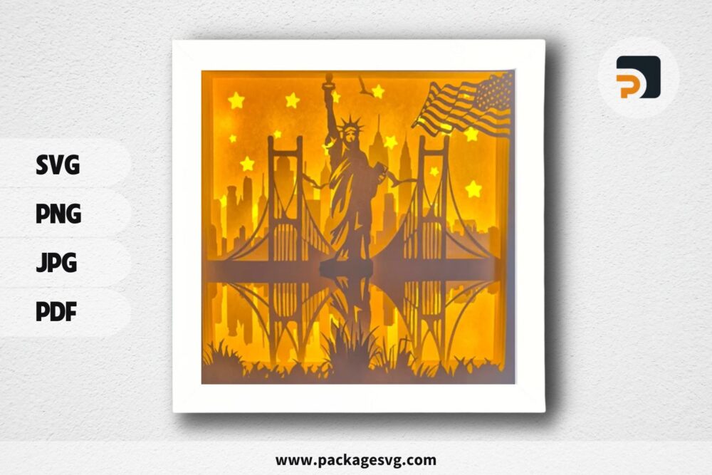 Statue of Liberty Lightbox, America SVG Paper Cut File (1)