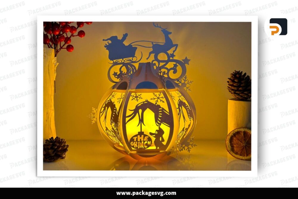 The Grinch Globe Lantern, Christmas SVG Paper Cut File (2)