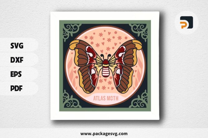 3D Atlas Moth Butterfly Shadowbox, SVG Paper Cut File (2)