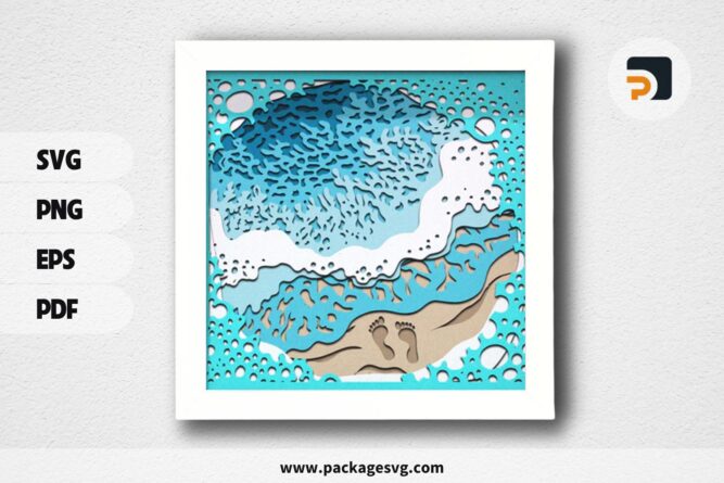 3D Beach Waves Shadowbox, SVG Paper Cut File (1)