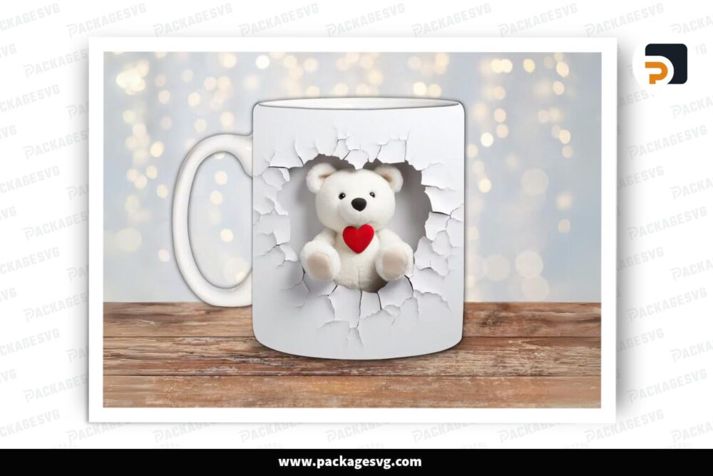 3D Bear Hole In A Wall Mug Sublimation, 11oz 15oz Skinny Mug Wrap (2)