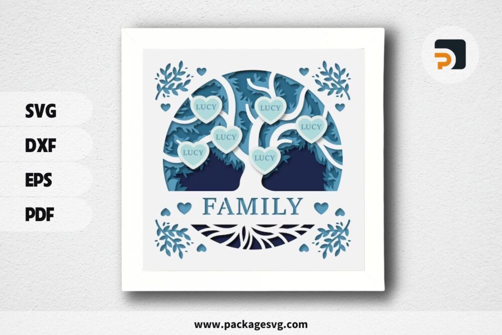 3D Customizable Family Tree Shadowbox, SVG Paper Cut File LR77JRYO