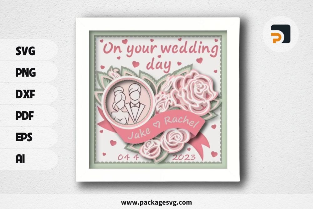 3D Customizable Wedding Shadowbox, Valentine SVG Paper Cut File