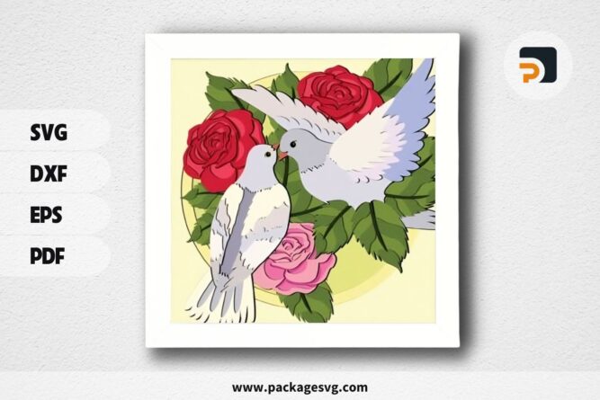 3D Dove Couple Shadowbox, Valentine SVG Paper Cut File LR74WF20 (2)