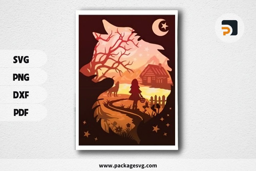 3D Girl Wolf Shadowbox, Night Scene SVG Paper Cut File LS2MK2AO (2)