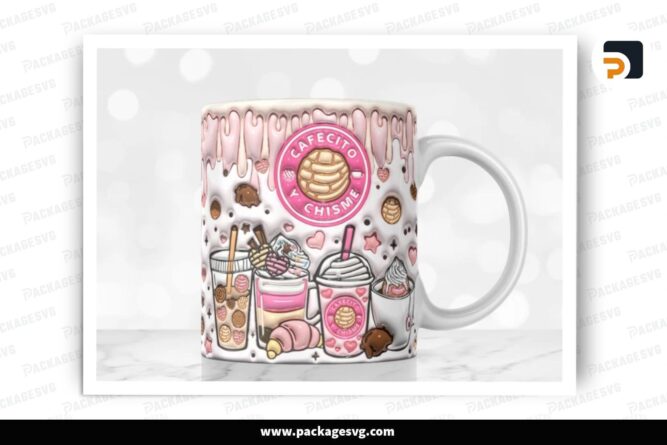 3D Inflated Cafecito Sublimation Design, 11oz 15oz Valentine Skinny Mug Wrap (1)