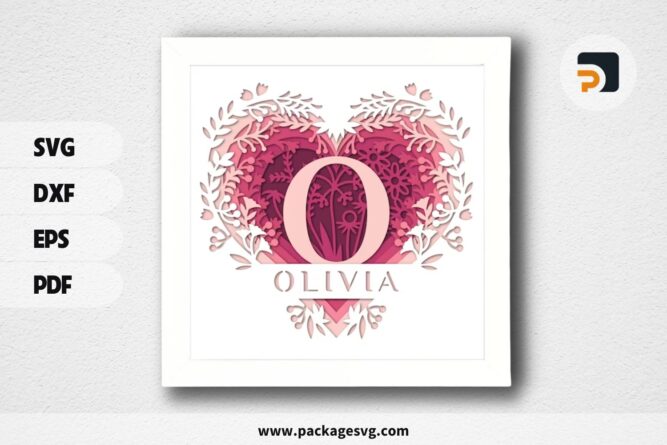 3D Love Split Monogram Shadowbox, Valentine SVG Paper Cut File (2)