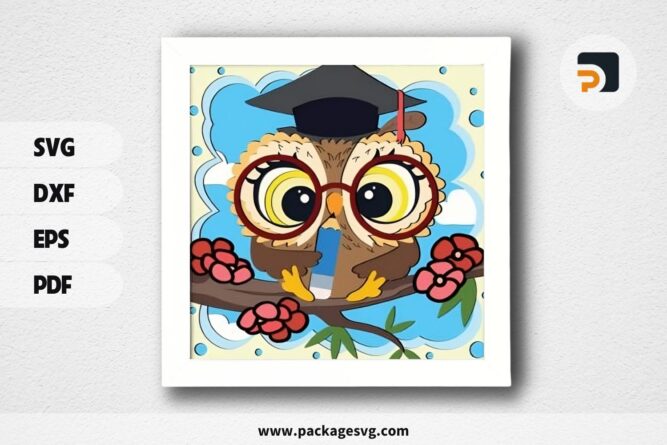 3D Owl Graduate Shadowbox, SVG Paper Cut File LR74V2MO (2)