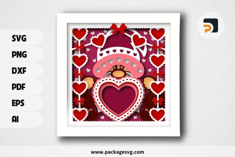 3D Personalize Gnome Shadowbox, Valentine SVG Paper Cut File LS03Z062