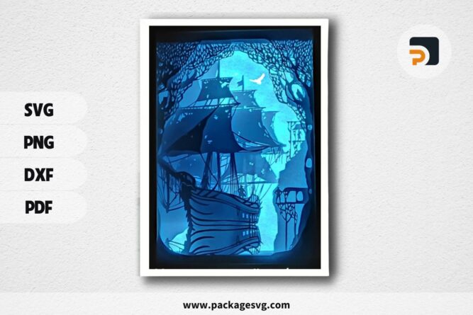 3D Pirates Of The Caribbean Shadowbox, SVG Paper Cut File LROOQC8N (1)