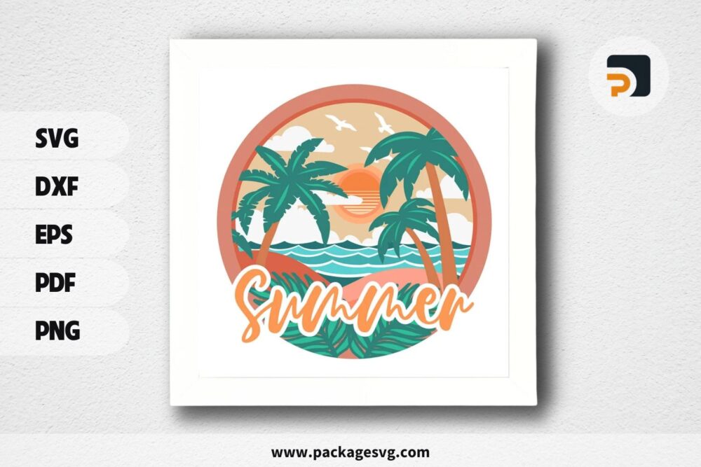 3D Summer Scene Shadowbox, Beach SVG Paper Cut File (2)