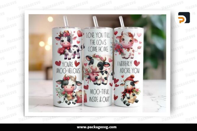 Baby Cow Valentine Sublimation Design, 20oz Skinny Tumbler Wrap (1)