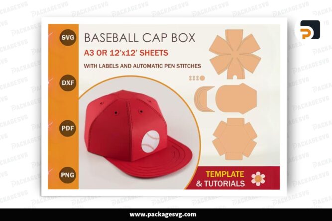 Baseball Cap Box Template, SVG Paper Cut File (2)